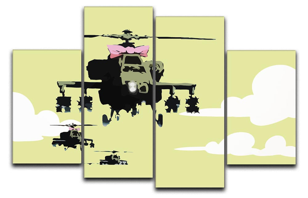 Banksy Friendly Helicopters Yellow 4 Split Panel Canvas - Canvas Art Rocks - 1
