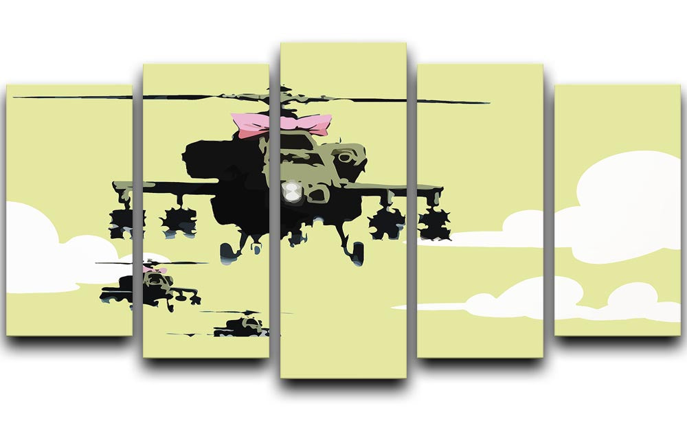Banksy Friendly Helicopters Yellow 5 Split Panel Canvas - Canvas Art Rocks - 1