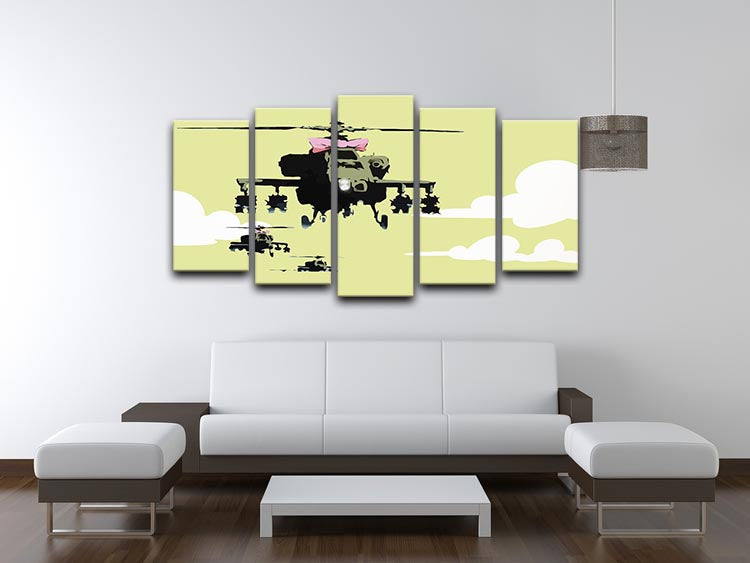Banksy Friendly Helicopters Yellow 5 Split Panel Canvas - Canvas Art Rocks - 3
