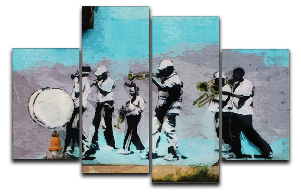 Banksy Gas Mask Marching Band 4 Split Panel Canvas - Canvas Art Rocks - 1