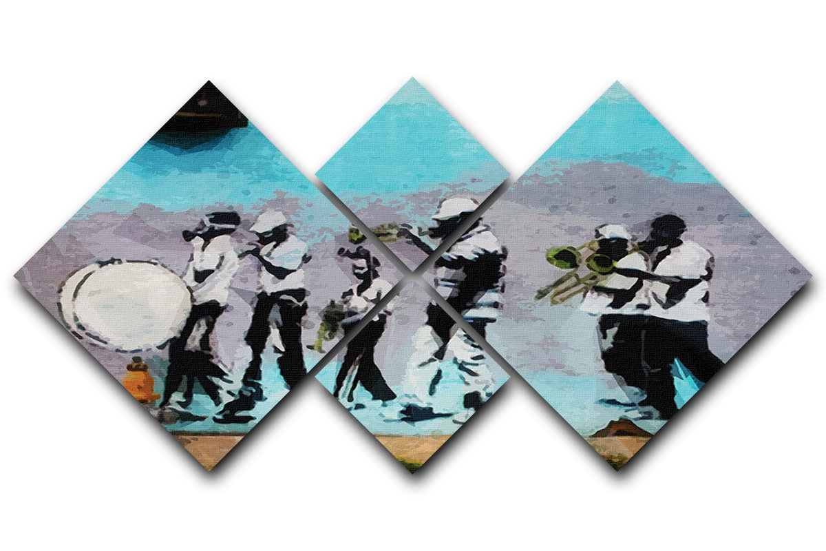 Banksy Gas Mask Marching Band 4 Square Multi Panel Canvas - Canvas Art Rocks - 1