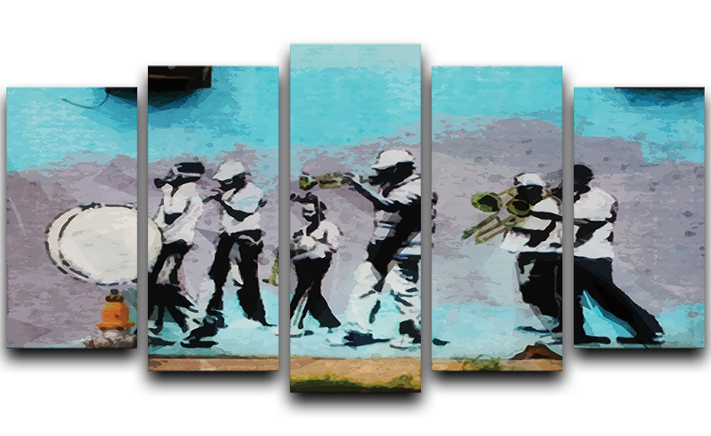 Banksy Gas Mask Marching Band 5 Split Panel Canvas - Canvas Art Rocks - 1