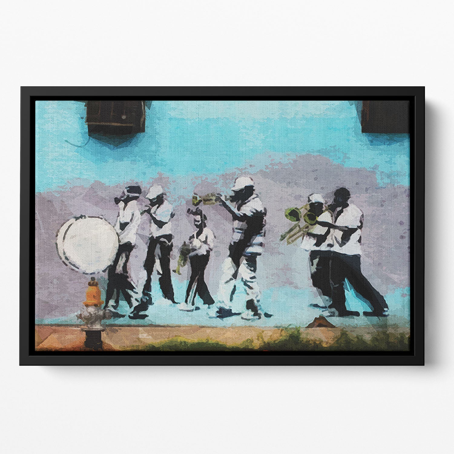 Banksy Gas Mask Marching Band Floating Framed Canvas - Canvas Art Rocks - 2