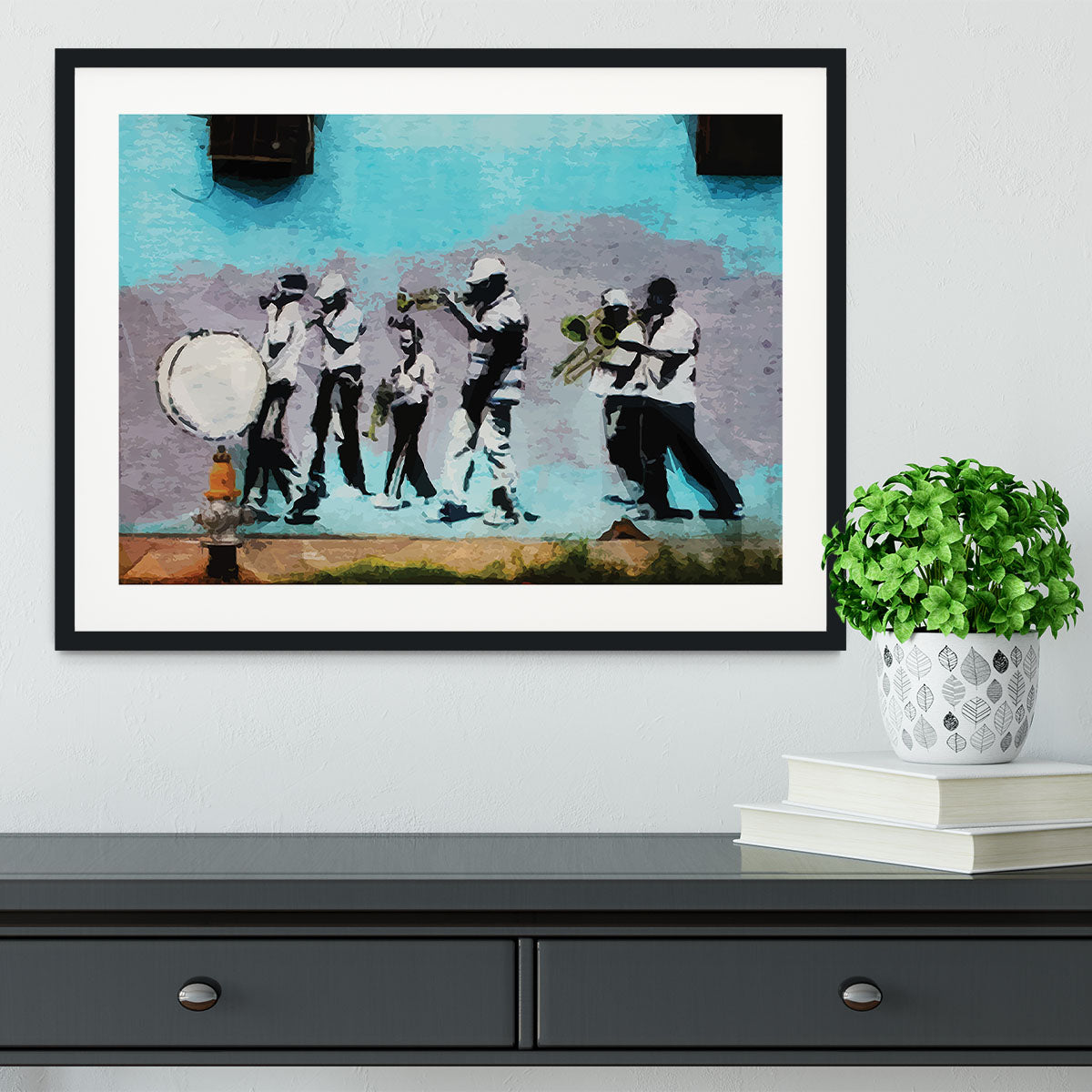 Banksy Gas Mask Marching Band Framed Print - Canvas Art Rocks - 1