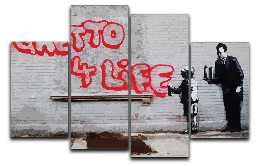 Banksy Ghetto For Life 4 Split Panel Canvas - Canvas Art Rocks - 1