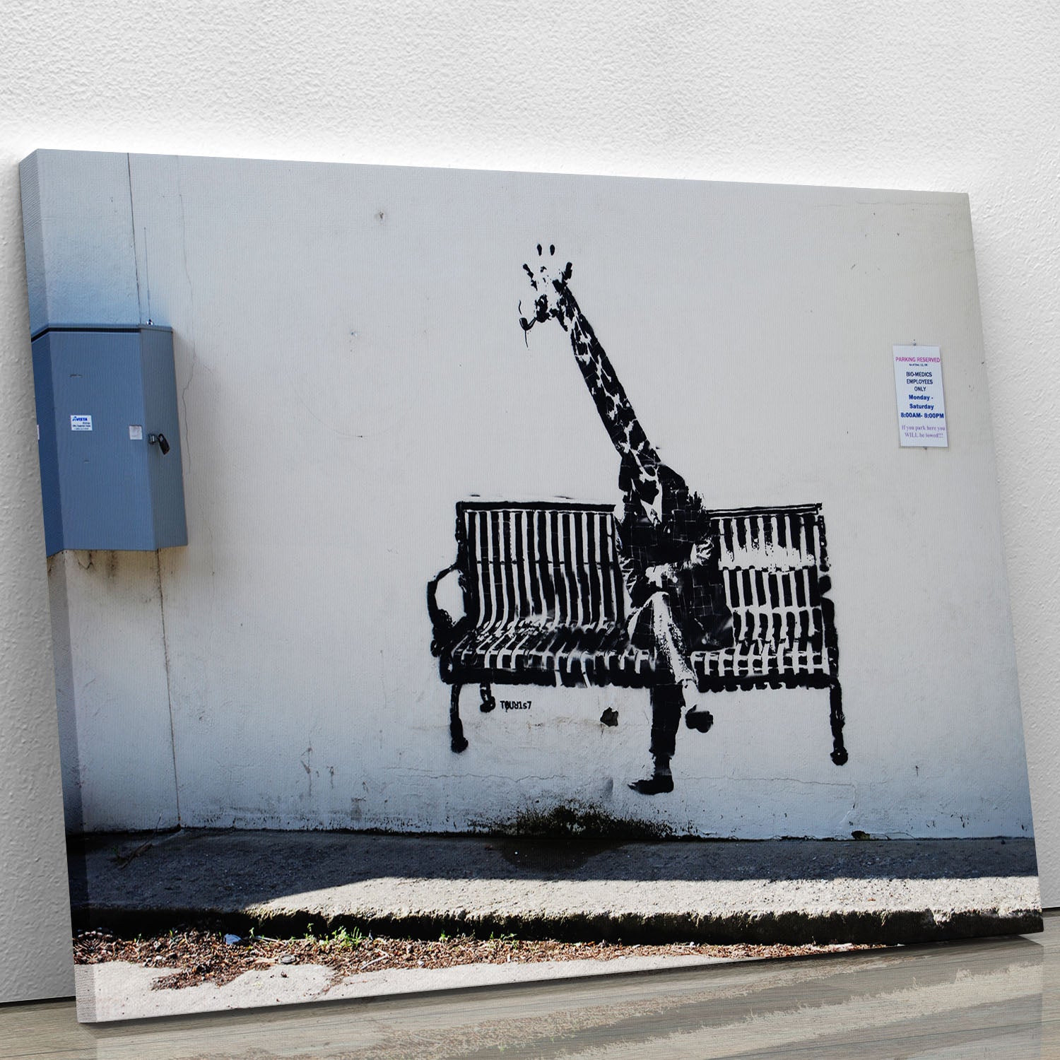 Banksy Giraffe on a Bench Canvas Print or Poster - Canvas Art Rocks - 1