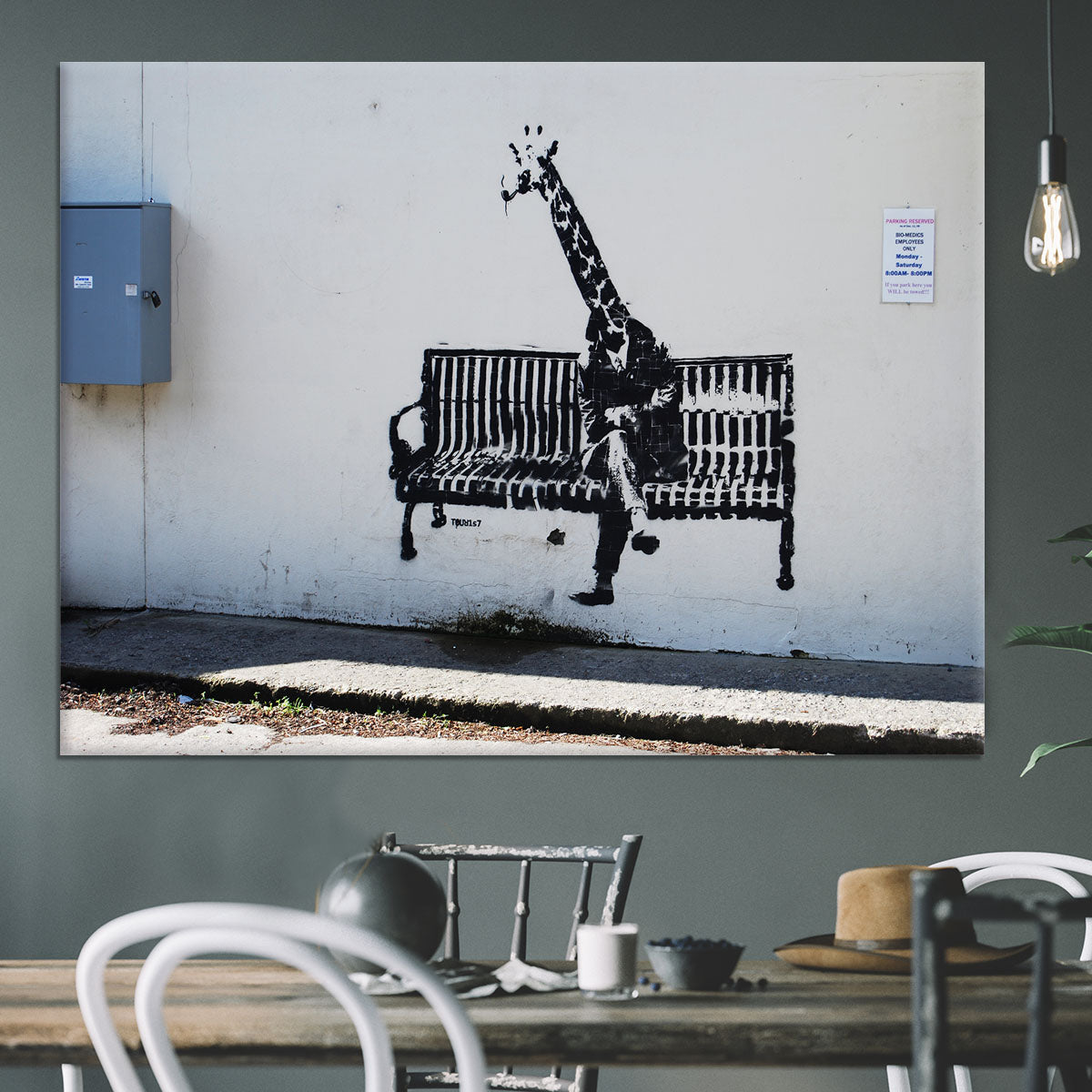 Banksy Giraffe on a Bench Canvas Print or Poster - Canvas Art Rocks - 3