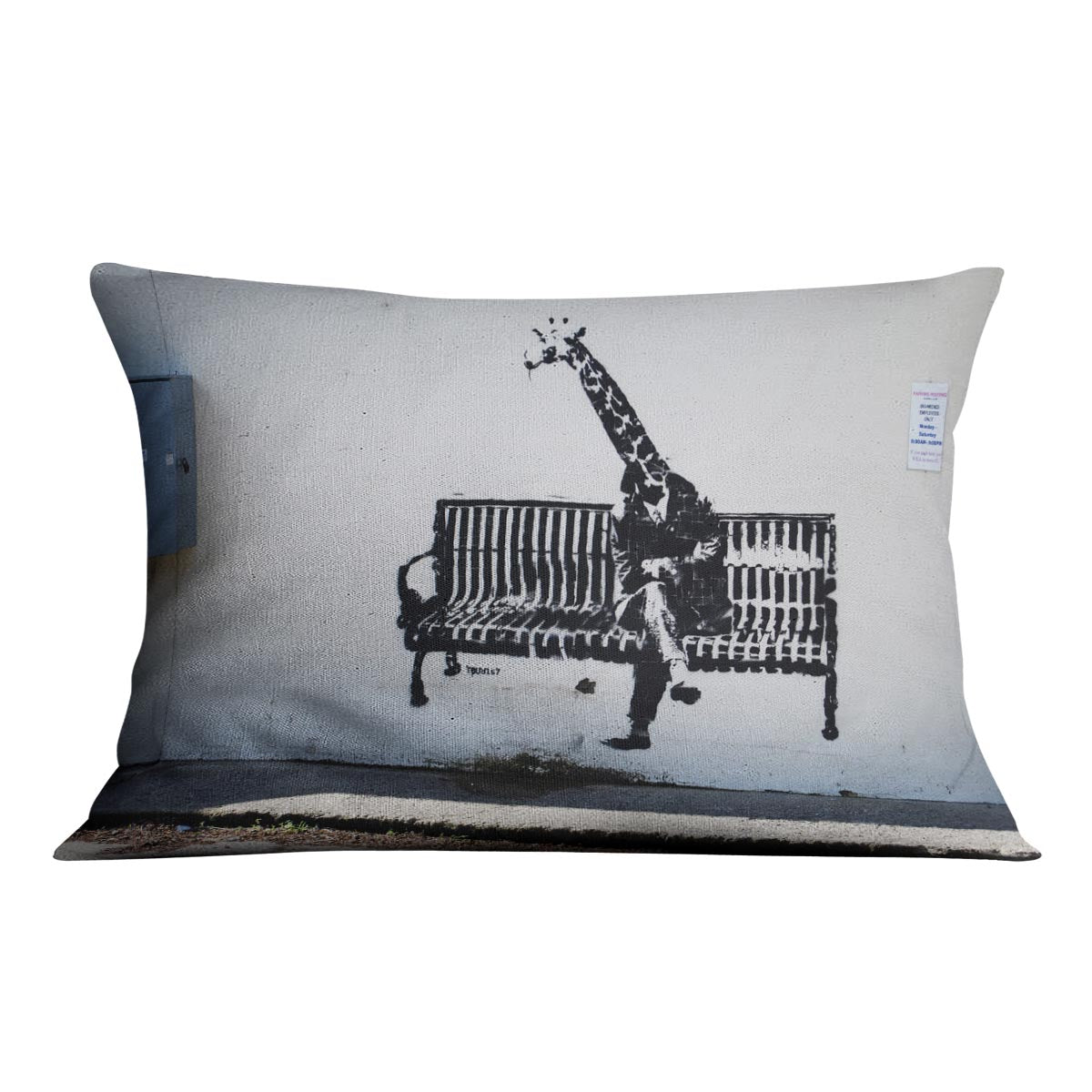 Banksy Giraffe on a Bench Cushion