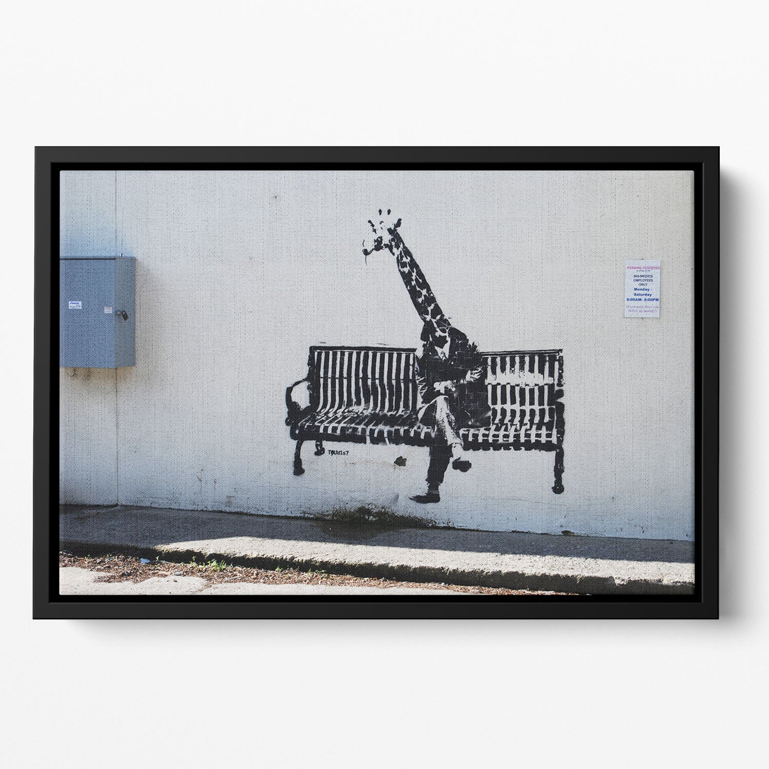 Banksy Giraffe on a Bench Floating Framed Canvas