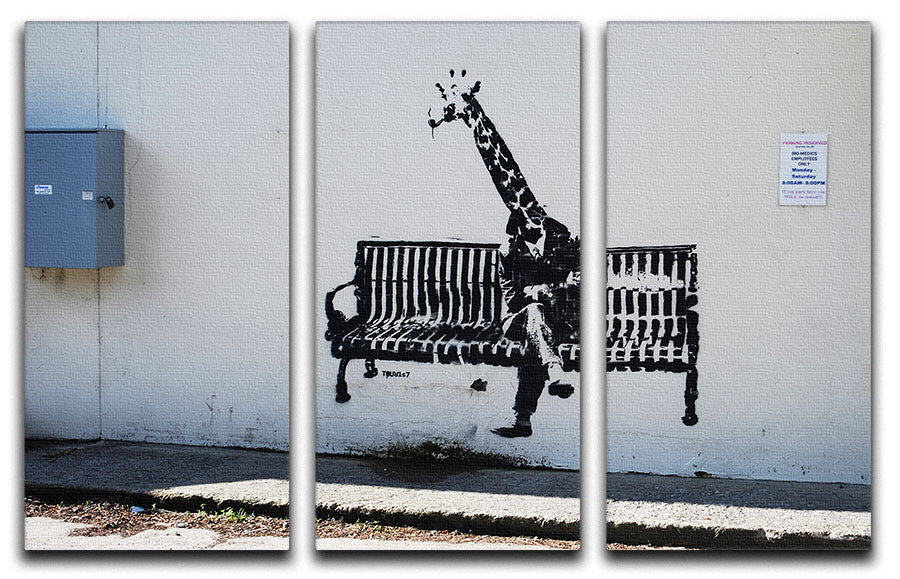 Banksy Giraffe on a Bench 3 Split Canvas Print - Canvas Art Rocks