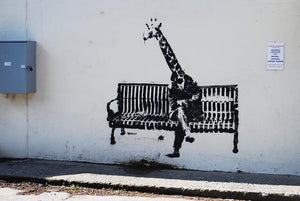 Banksy Giraffe on a Bench Wall Mural Wallpaper - Canvas Art Rocks - 1