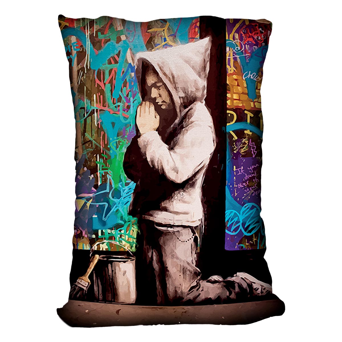 Banksy Graffiti Pray Cushion