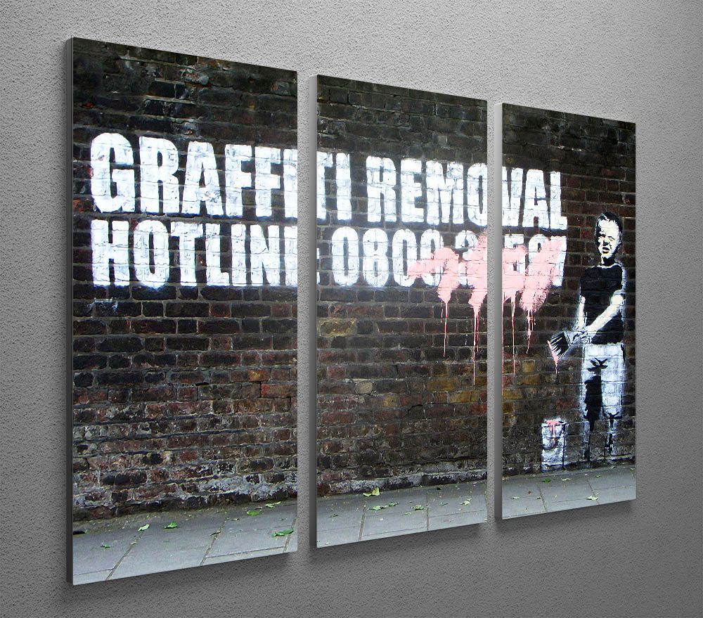 Banksy Graffiti Removal Hotline 3 Split Panel Canvas Print - Canvas Art Rocks