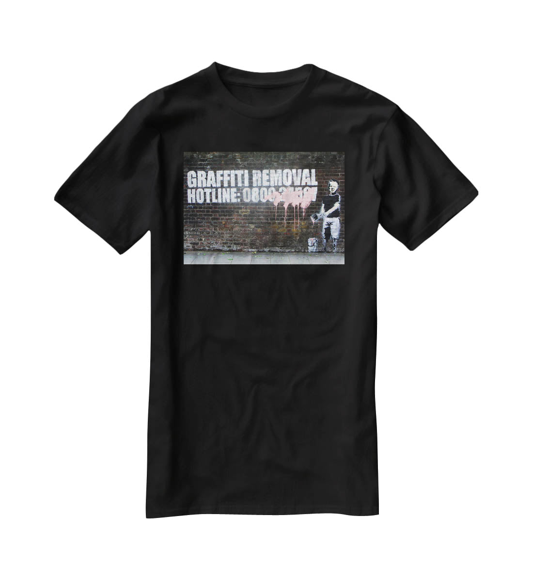 Banksy Graffiti Removal Hotline T-Shirt - Canvas Art Rocks - 1