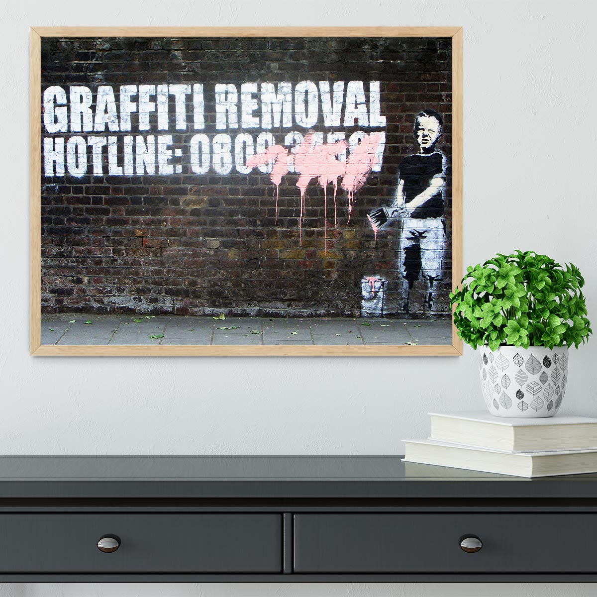 Banksy Graffiti Removal Hotline Framed Print - Canvas Art Rocks - 4
