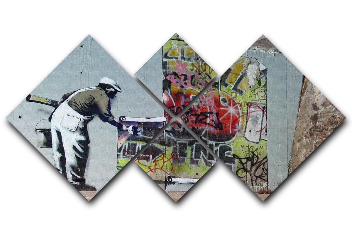 Banksy Graffiti Wallpaper 4 Square Multi Panel Canvas  - Canvas Art Rocks - 1
