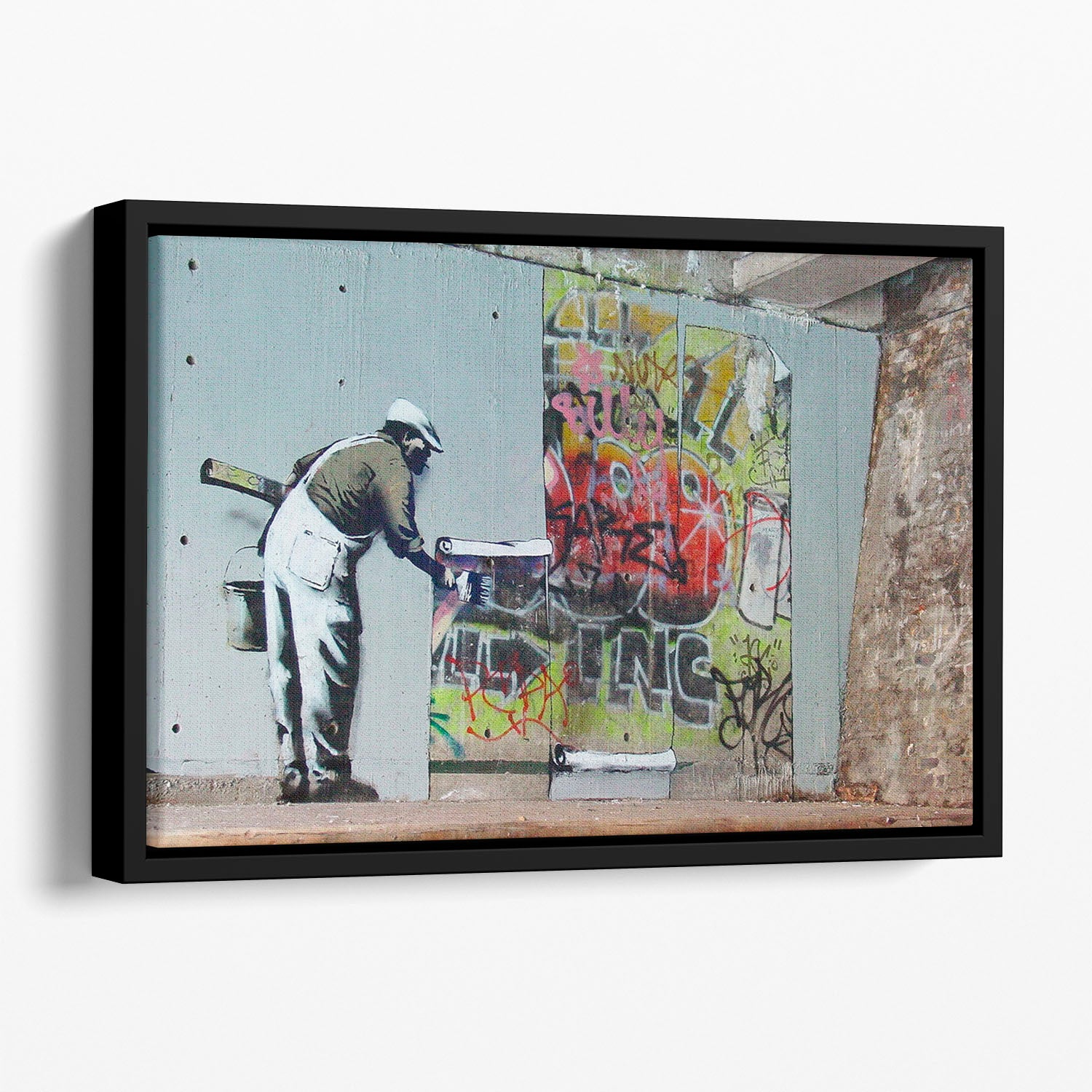 Banksy Graffiti Wallpaper Floating Framed Canvas