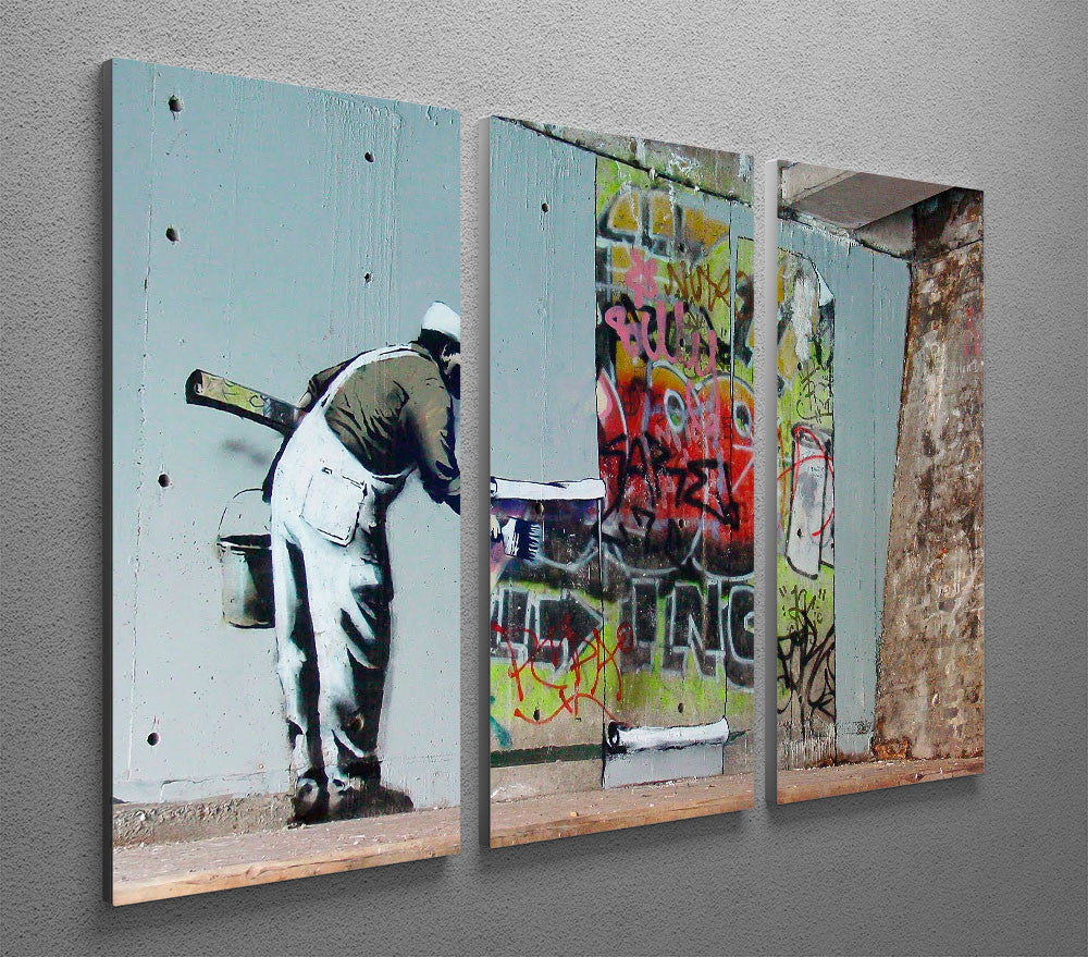 Banksy Graffiti Wallpaper 3 Split Panel Canvas Print - Canvas Art Rocks