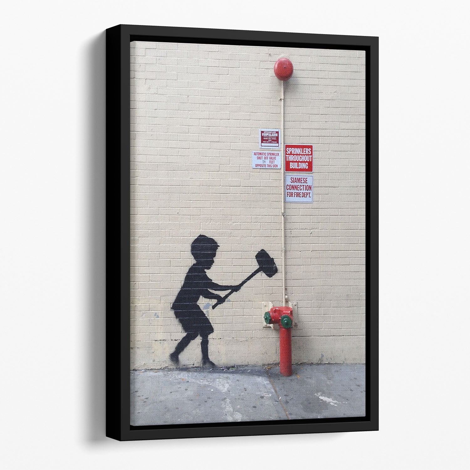 Banksy Hammer Boy Floating Framed Canvas