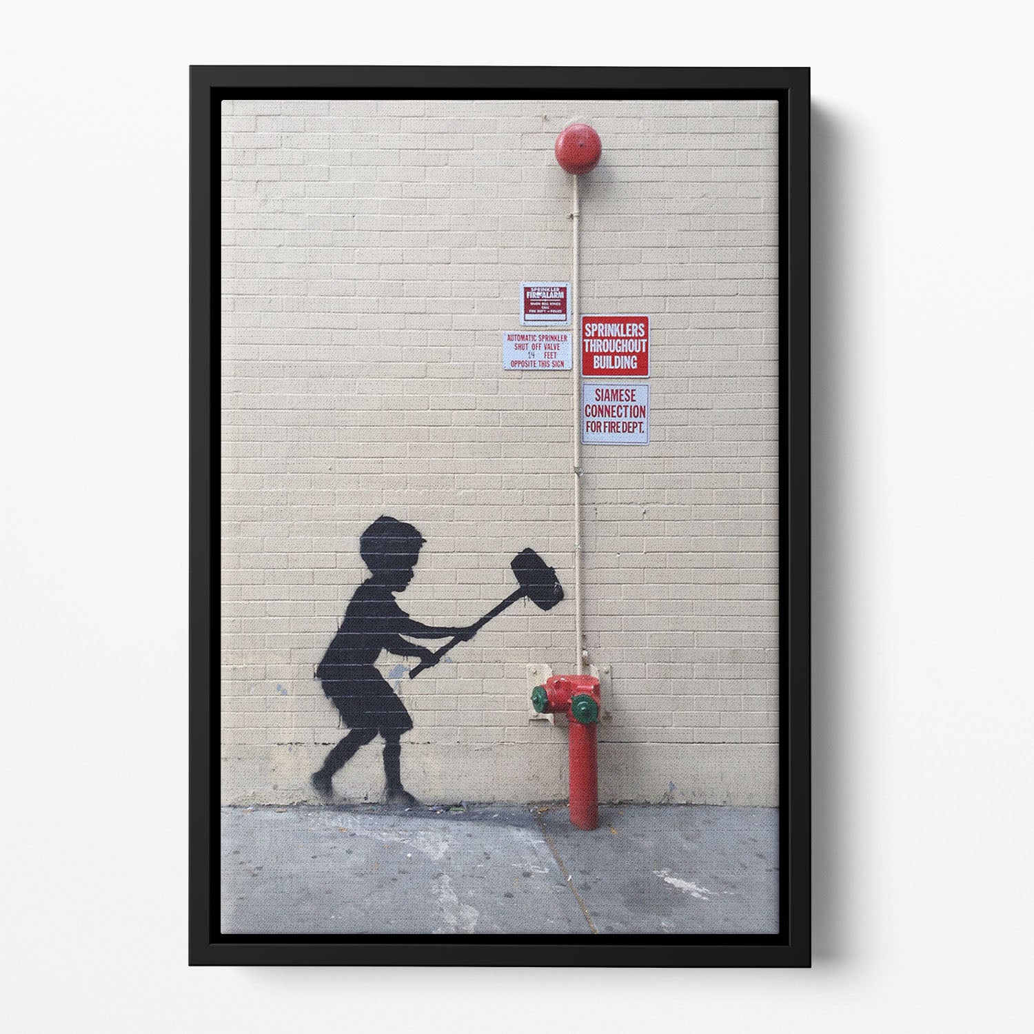 Banksy Hammer Boy Floating Framed Canvas