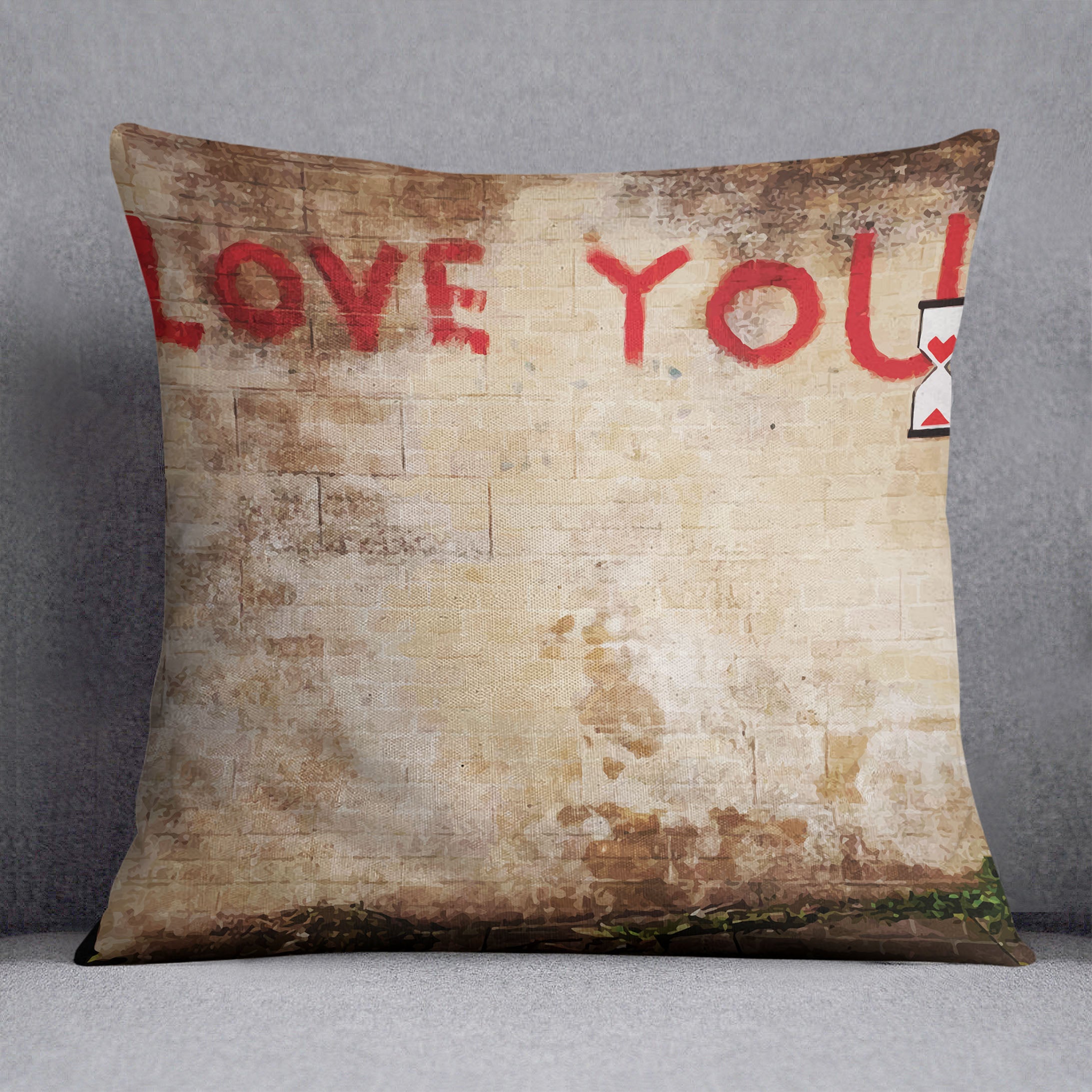 Banksy I Love You Cushion - Canvas Art Rocks - 1
