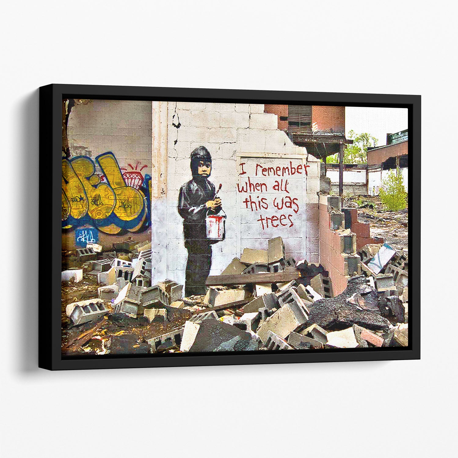 Banksy I Remember When All This Was Trees Floating Framed Canvas