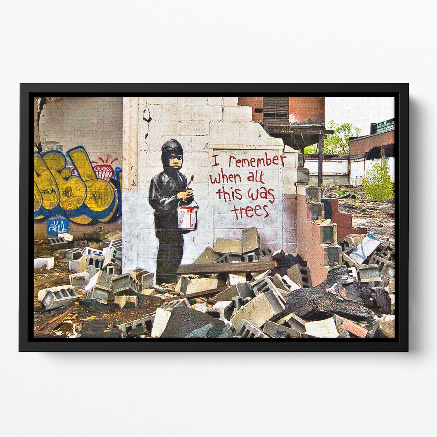 Banksy I Remember When All This Was Trees Floating Framed Canvas
