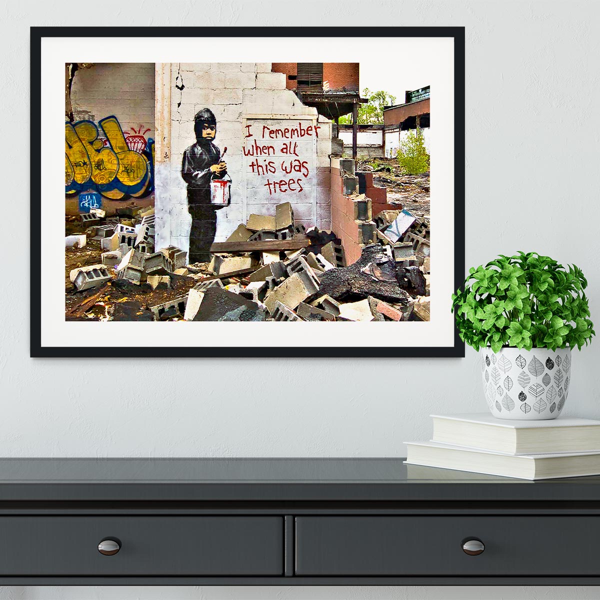 Banksy I Remember When All This Was Trees Framed Print - Canvas Art Rocks - 1