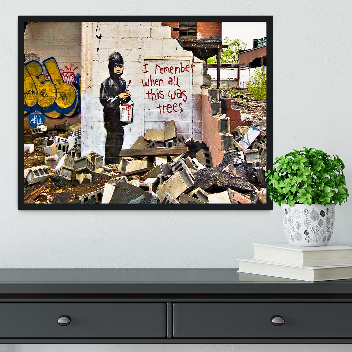 Banksy I Remember When All This Was Trees Framed Print - Canvas Art Rocks - 2