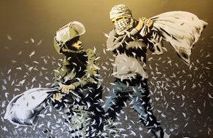 Banksy Israeli And Palestinian Pillow Fight Wall Mural Wallpaper - Canvas Art Rocks - 1