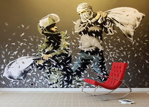 Banksy Israeli And Palestinian Pillow Fight Wall Mural Wallpaper - Canvas Art Rocks - 2