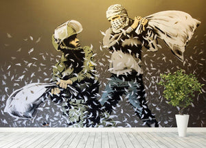 Banksy Israeli And Palestinian Pillow Fight Wall Mural Wallpaper - Canvas Art Rocks - 4