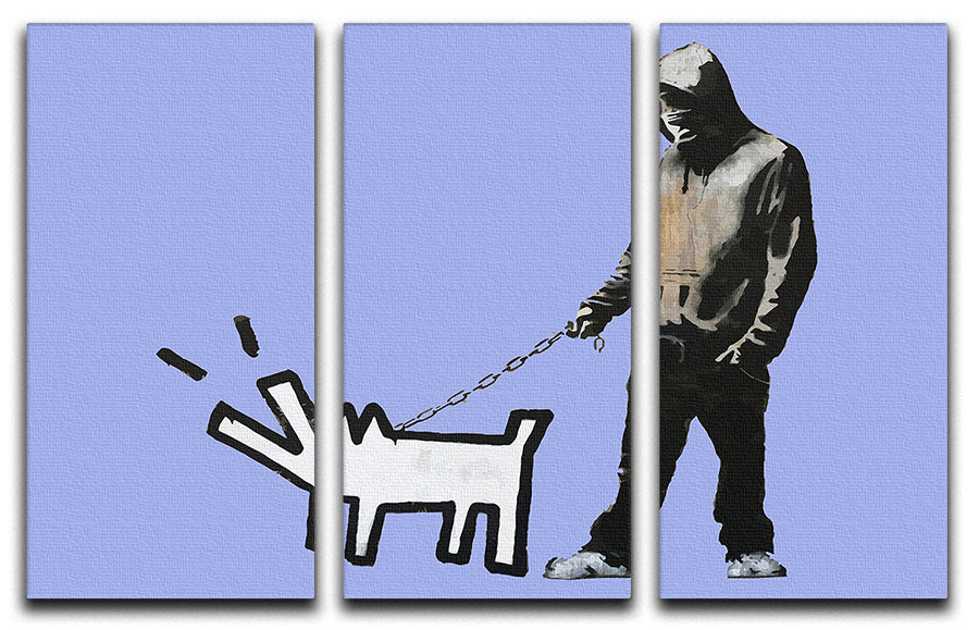 Banksy Keith Haring Dog Blue 3 Split Panel Canvas Print - Canvas Art Rocks - 1