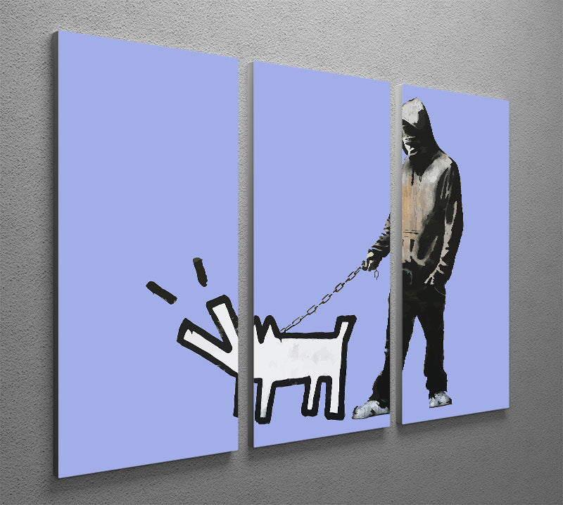 Banksy Keith Haring Dog Blue 3 Split Panel Canvas Print - Canvas Art Rocks - 2