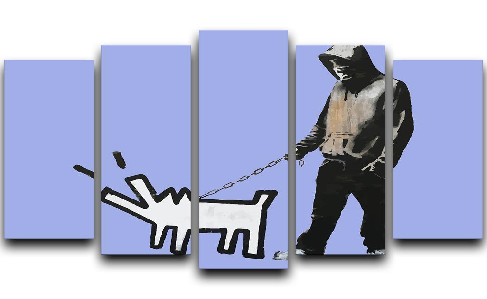 Banksy Keith Haring Dog Blue 5 Split Panel Canvas - Canvas Art Rocks - 1