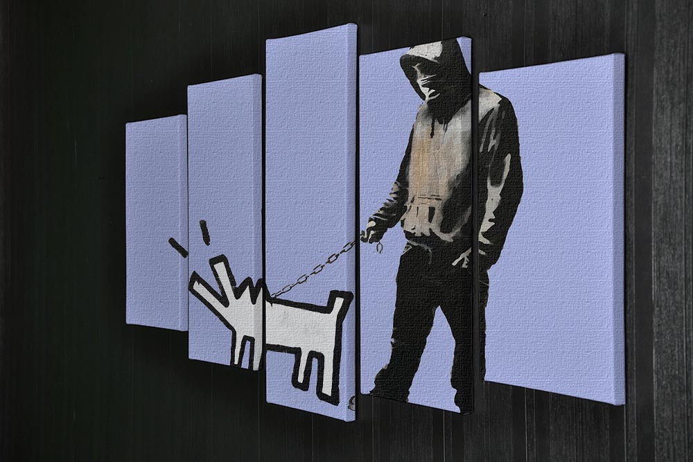 Banksy Keith Haring Dog Blue 5 Split Panel Canvas - Canvas Art Rocks - 2