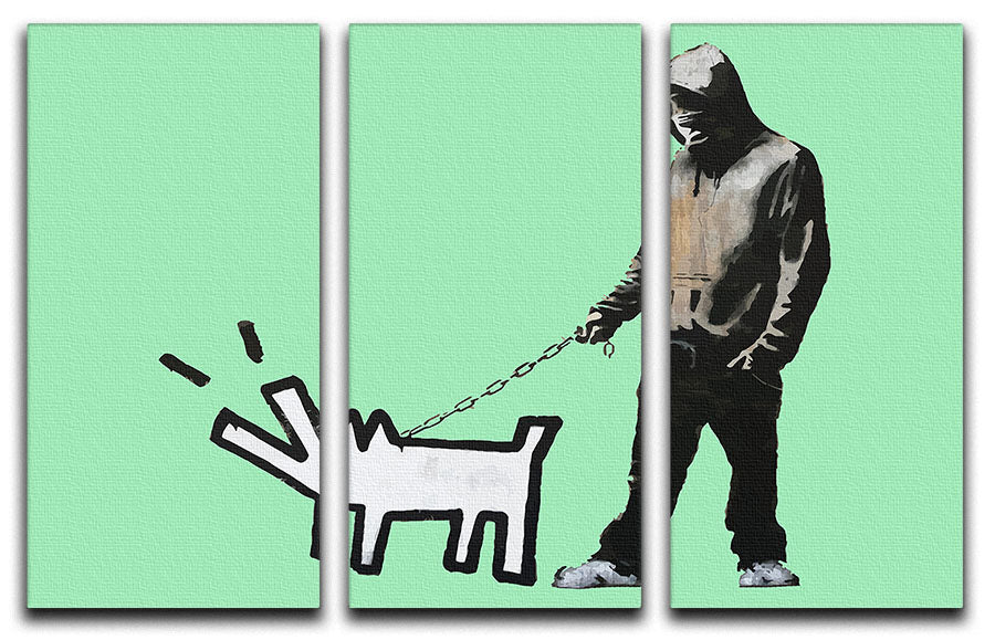 Banksy Keith Haring Dog Green 3 Split Panel Canvas Print - Canvas Art Rocks - 1