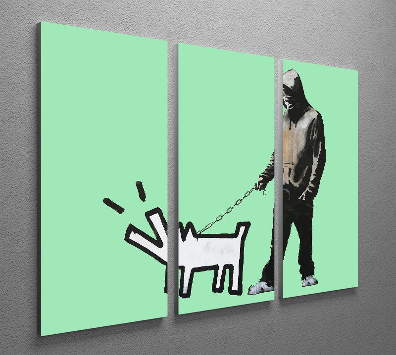 Banksy Keith Haring Dog Green 3 Split Panel Canvas Print - Canvas Art Rocks - 2