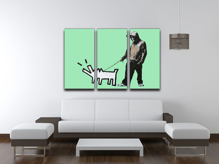 Banksy Keith Haring Dog Green 3 Split Panel Canvas Print - Canvas Art Rocks - 3