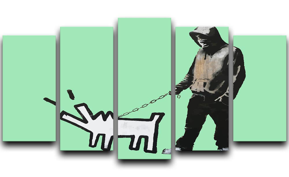 Banksy Keith Haring Dog Green 5 Split Panel Canvas - Canvas Art Rocks - 1