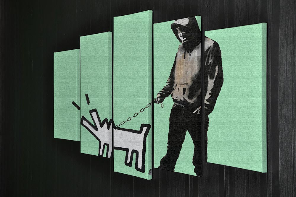 Banksy Keith Haring Dog Green 5 Split Panel Canvas - Canvas Art Rocks - 2