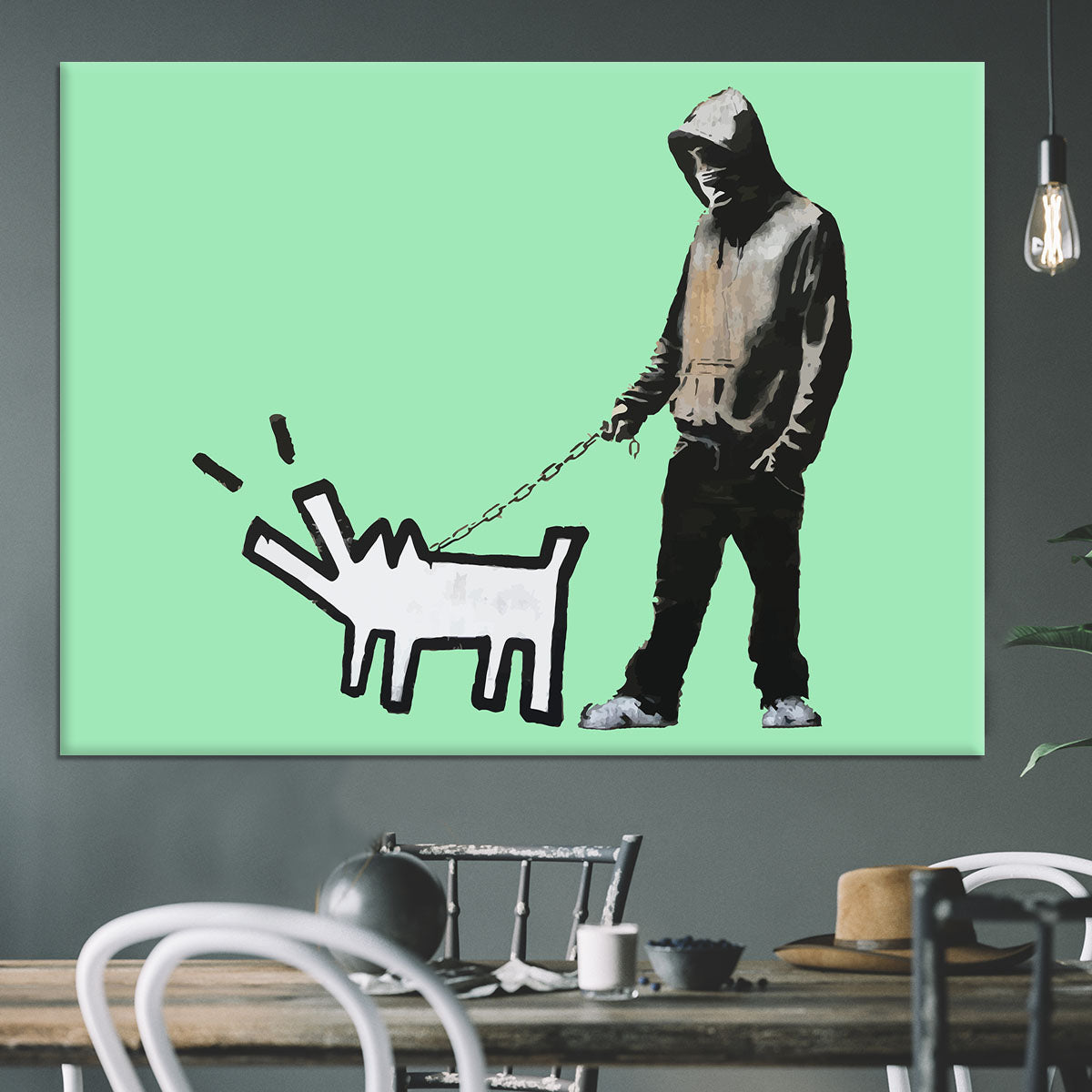 Banksy Keith Haring Dog Green Canvas Print or Poster - Canvas Art Rocks - 3