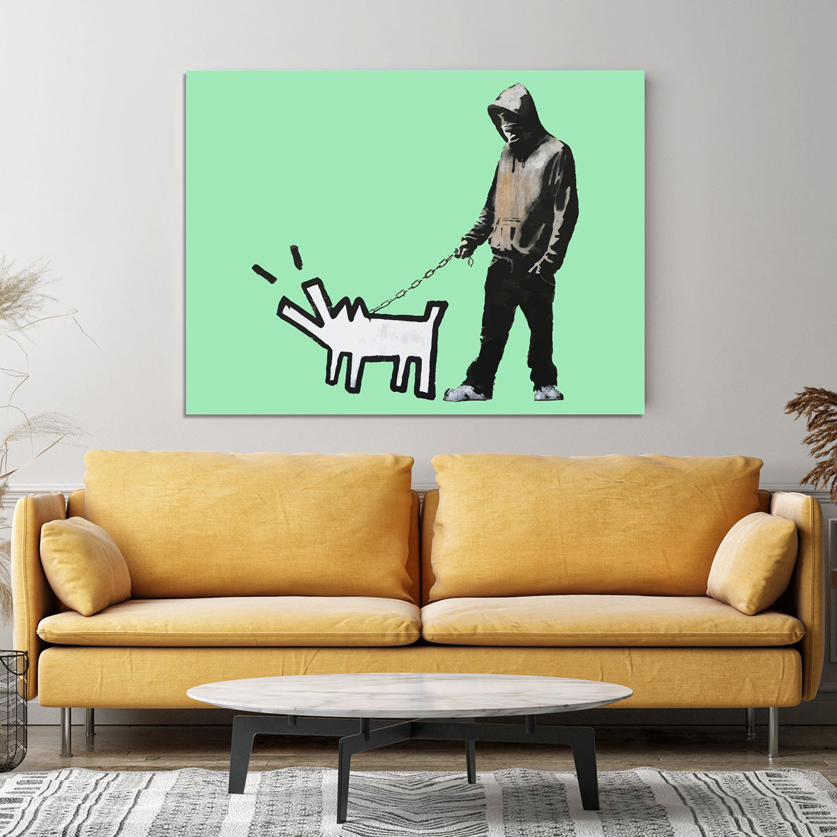 Banksy Keith Haring Dog Green Canvas Print or Poster - Canvas Art Rocks - 4
