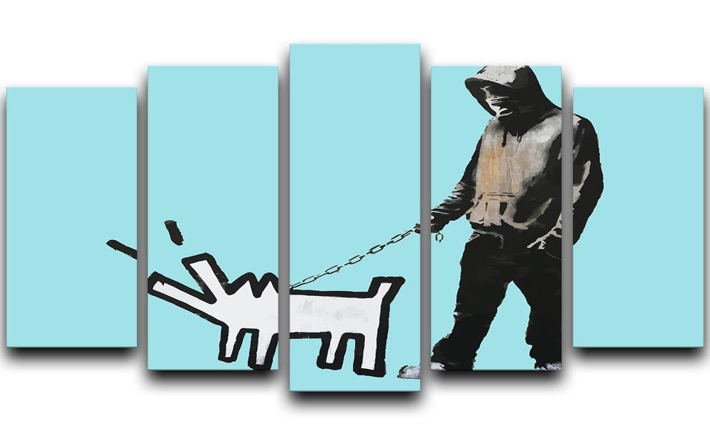 Banksy Keith Haring Dog Light Blue 5 Split Panel Canvas - Canvas Art Rocks - 1
