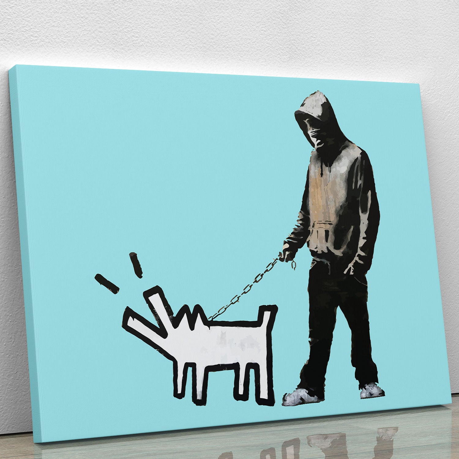 Banksy Keith Haring Dog Light Blue Canvas Print or Poster - Canvas Art Rocks - 1