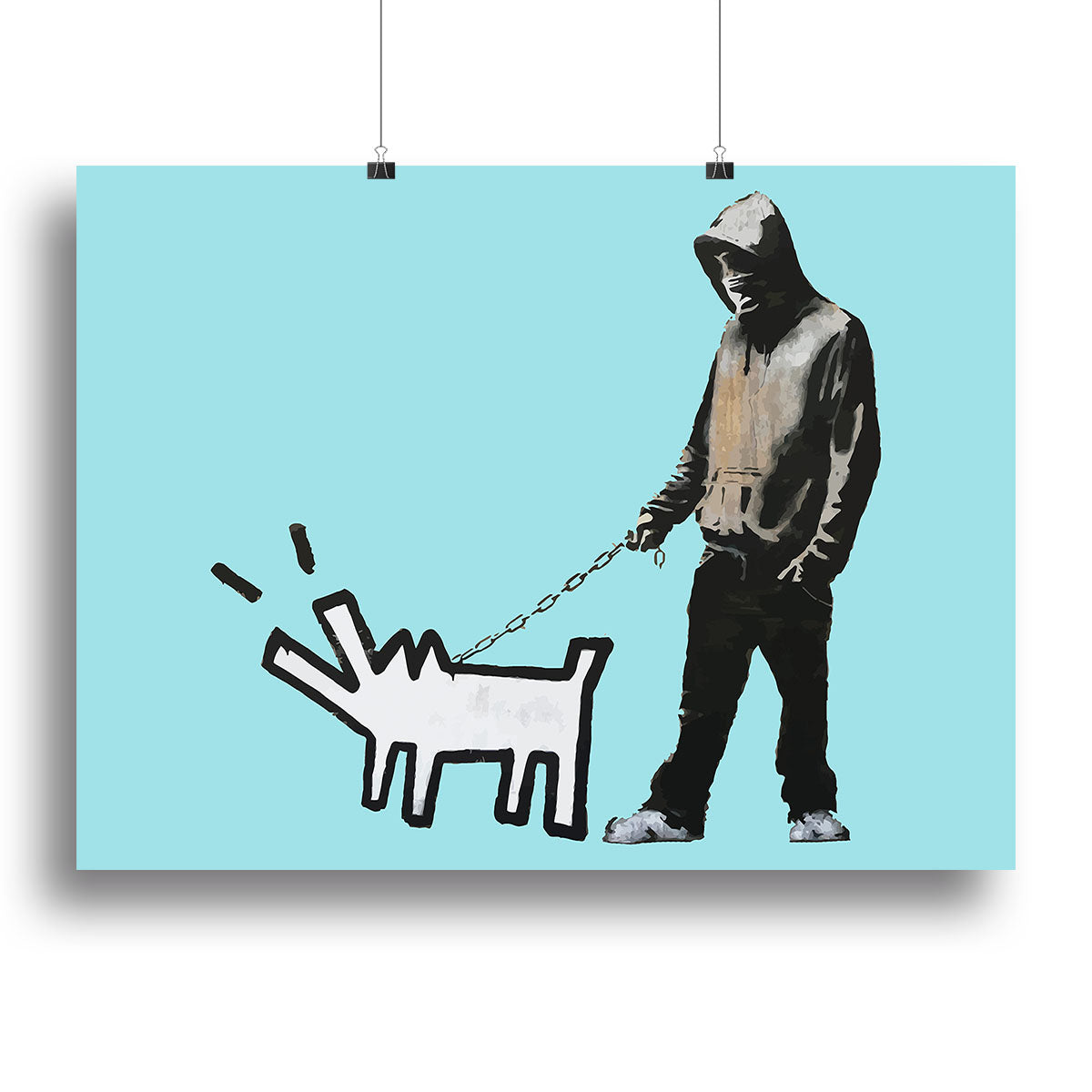 Banksy Keith Haring Dog Light Blue Canvas Print or Poster - Canvas Art Rocks - 2
