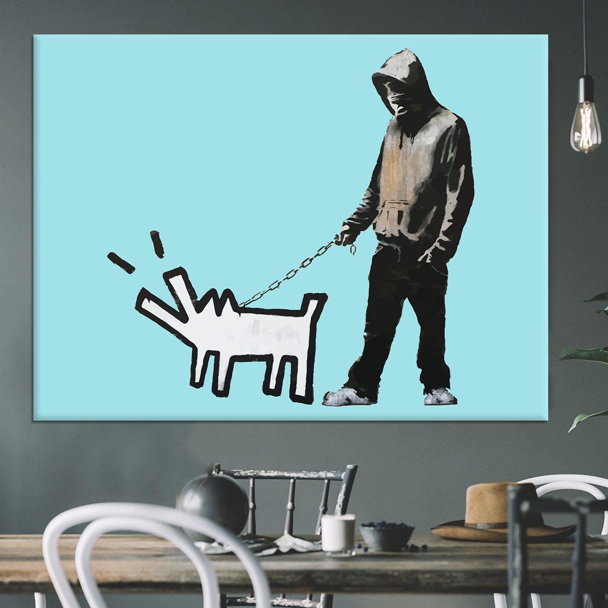 Banksy Keith Haring Dog Light Blue Canvas Print or Poster - Canvas Art Rocks - 3