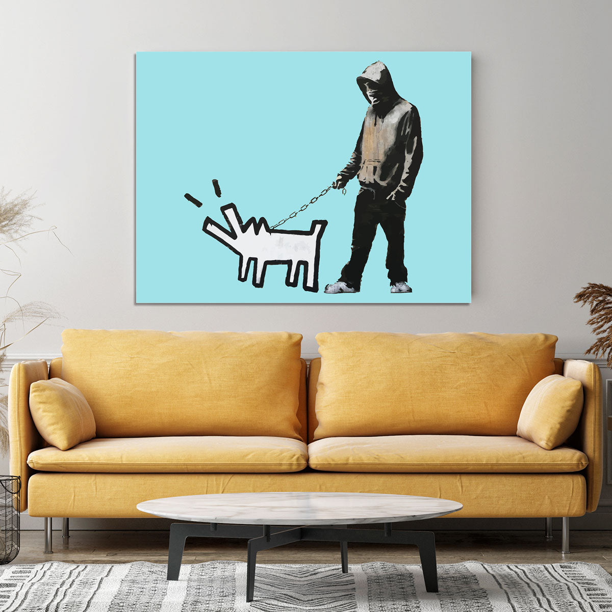 Banksy Keith Haring Dog Light Blue Canvas Print or Poster - Canvas Art Rocks - 4