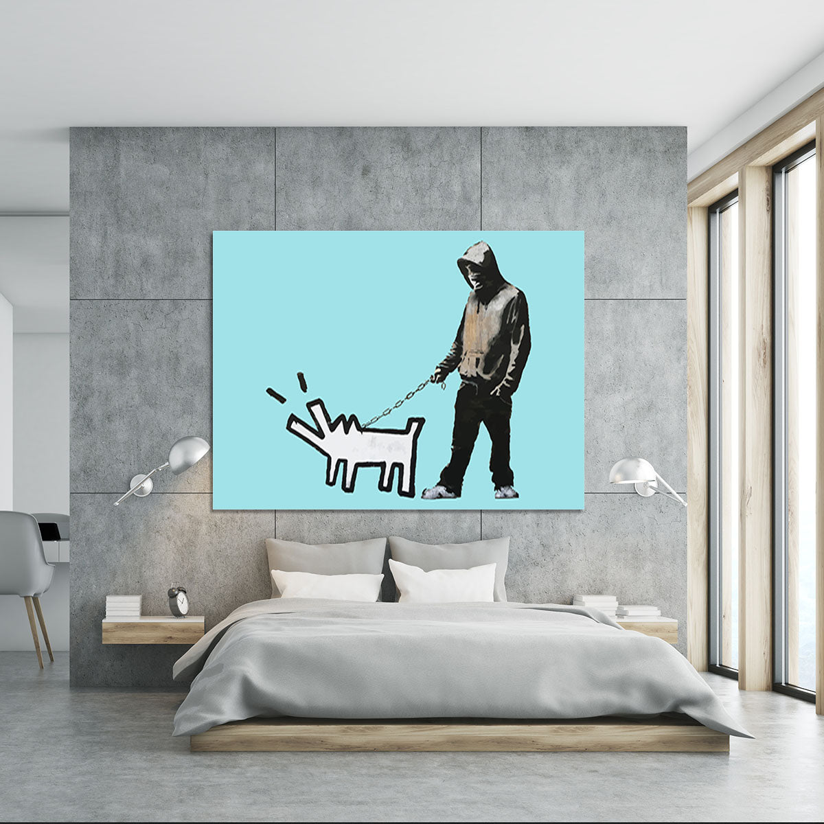 Banksy Keith Haring Dog Light Blue Canvas Print or Poster - Canvas Art Rocks - 5
