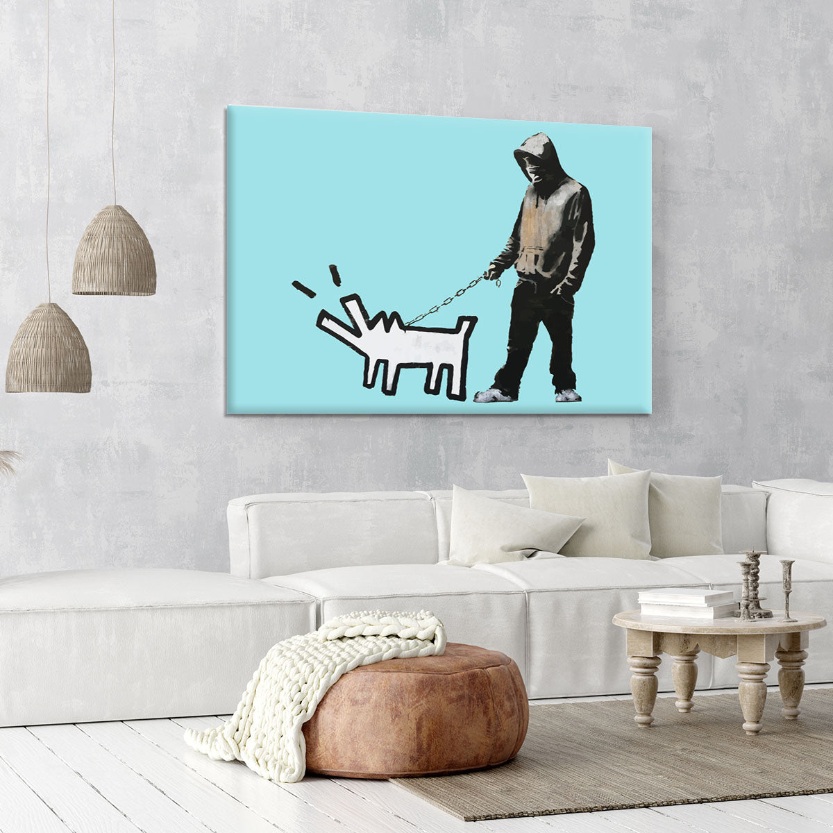 Banksy Keith Haring Dog Light Blue Canvas Print or Poster - Canvas Art Rocks - 6